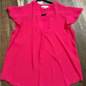 Calvin Klein Bright Pink V-Neck Flutter Sleeve Blouse